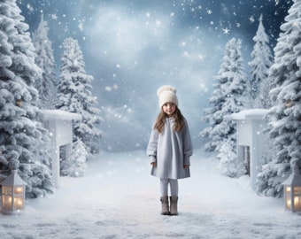 Christmas Forest Background, Backdrop, Snowy Scene, Blurred Forest, Digital, Child Photo, Portrait, Winter Beauty, Dreamy Landscape