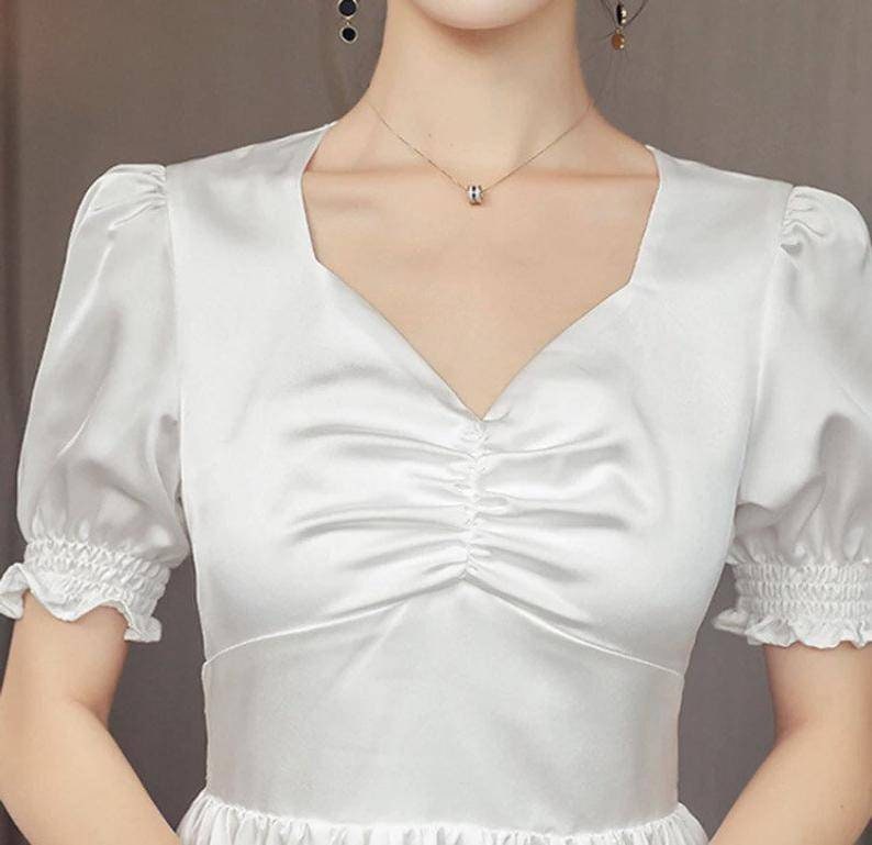 Puff Sleeve Retro Vintage Dress Elegant Bustier White Fairy Dress Milkmaid Slip Dress