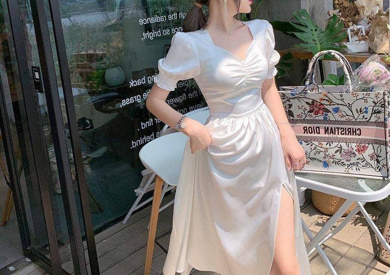Puff Sleeve Retro Vintage Dress Elegant Bustier White Fairy Dress Milkmaid Slip Dress