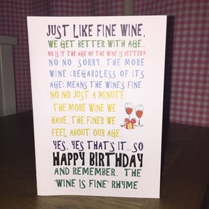The Wine is Fine Rhyme Birthday Card Handmade - Etsy