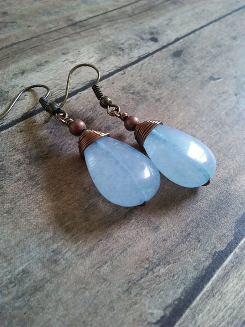 Blue Boho Earrings Blue Stone Earrings Blue Dangle Earrings Native Earrings Copper Earrings Raw Crystal Earrings Quartz Earrings
