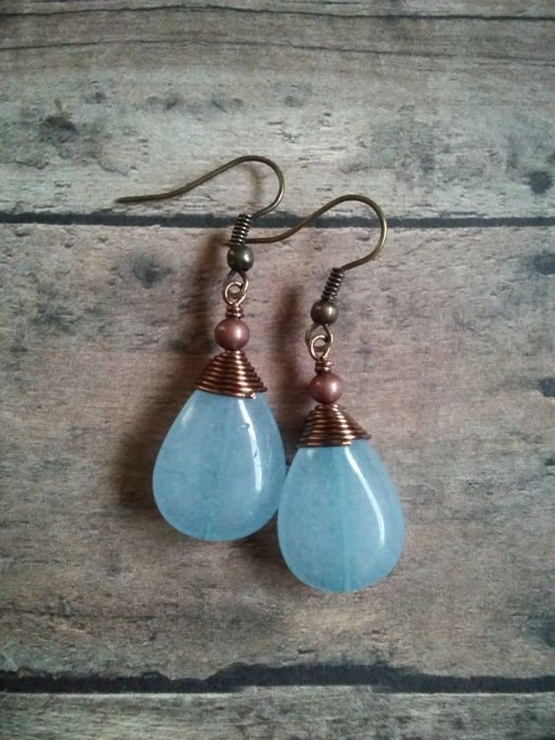 Blue Boho Earrings Blue Stone Earrings Blue Dangle Earrings Native Earrings Copper Earrings Raw Crystal Earrings Quartz Earrings