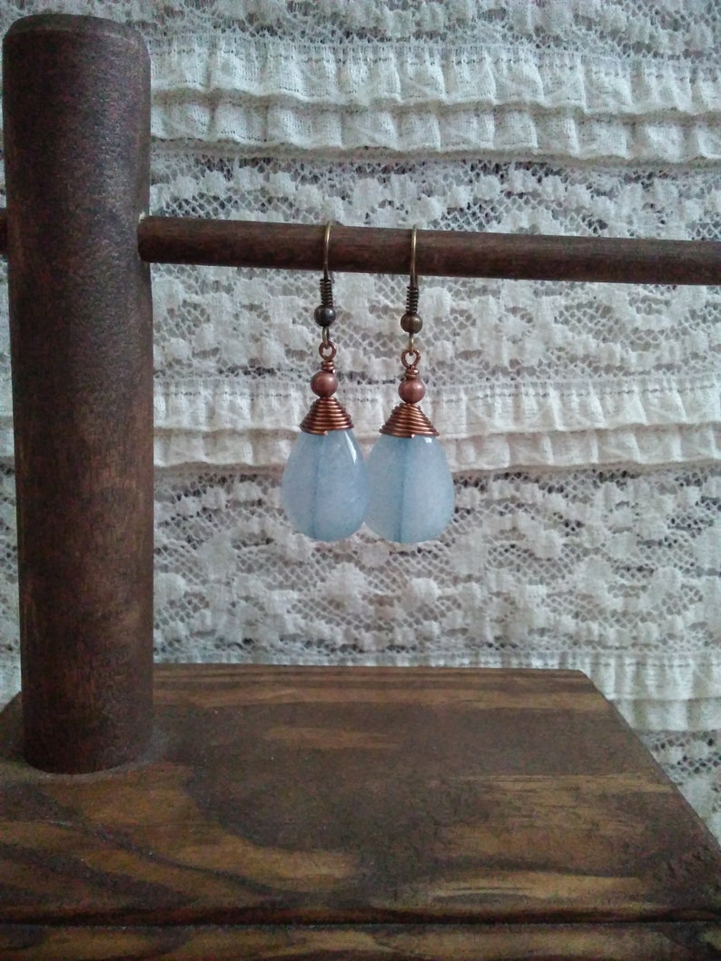 Blue Boho Earrings Blue Stone Earrings Blue Dangle Earrings Native Earrings Copper Earrings Raw Crystal Earrings Quartz Earrings