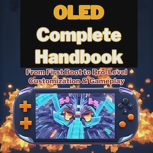 Puede incluir: Portada de libro con el título "Steam Deck OLED Complete Handbook" en texto blanco y amarillo sobre fondo negro. La portada presenta una imagen estilizada de un dispositivo de juego portátil con detalles en naranja y azul, y el nombre del autor, Bob Babson.