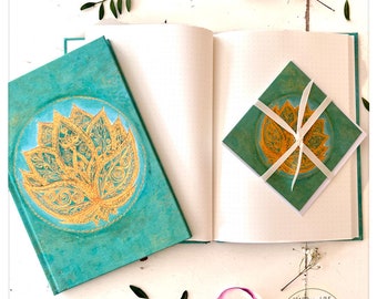 Lotus - Bundle - Notizbuch mit Karte, Notebook, GEPUNKTET 128 Seiten