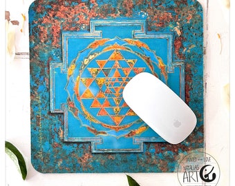 Sri Yantra - Mousepad - pad - mit Lotus Effekt Unterlage mit Glückwunschkarte - Blume des Lebens, Lebensblume