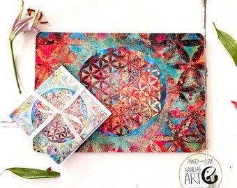 Bundle- Satori- Flower of Life - Blume des Lebens  - Mousepad - pad - Unterlage mit Karte Blume des Lebens