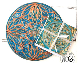 bundle flower of life coaster with greeting card  ceramics direct from artist