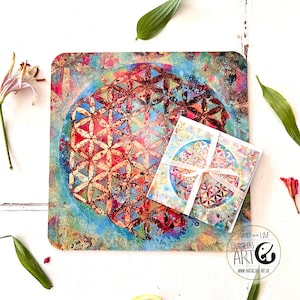 Levensbloem - satori - muismat - pad - met lotuseffect basis - levensbloem, levensbloembundel met wenskaart