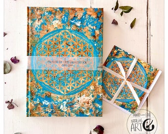 Flower of Life Herzstück - Bundle - Notizbuch mit Karte, Notebook, gepunktet 128 Seiten mit Lesezeichen