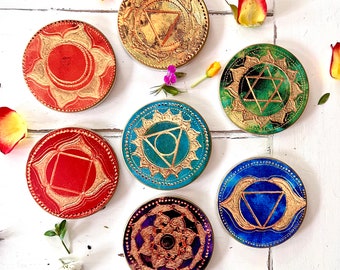 Chakra ceramic coasters 7 x Set Untersetzer Keramik tiles fliesen