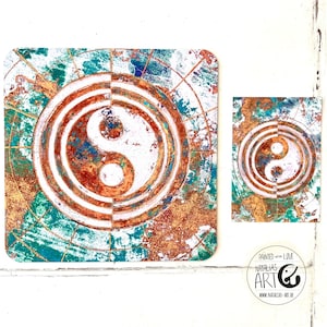 Yin Yang - Tapis de souris - pad - avec base effet lotus - en paquet avec carte postale