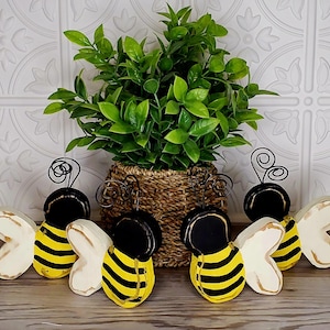 Wood Bees-Bee Tray Decor-Bumble Bees-Farmhouse Decor-Modern Prim Bee-Minimalist Bees-Spring Decor-Summer Decor-Whimsical Bee Decor-Gifts