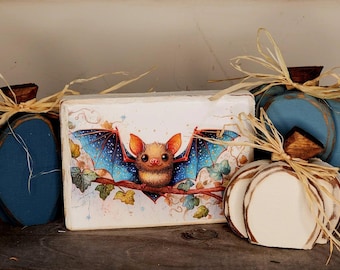Cute Bat Halloween Wood Sign Halloween Tier Tray Decor Shelf Sitter