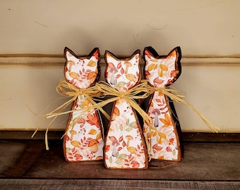 Wood Cat Woodland Tier Tray Decor Fall Autumn Shelf Sitter Cat Lover Gift