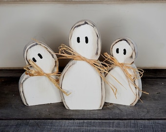 Wood Ghost Set, Primitive Halloween Tier Tray Decor