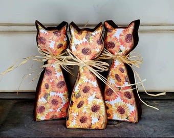 Fall Decor Sunflower Wood Cat - Tier Tray Rustic Farmhouse