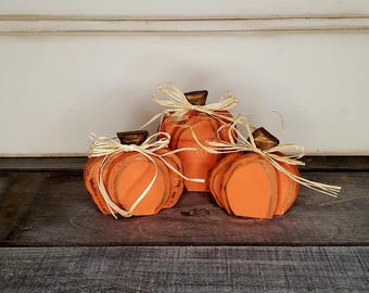 Wood Pumpkin Set Rustic Orange Fall Tier Tray Decor