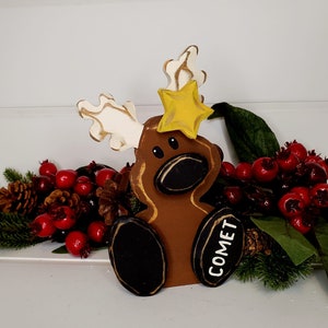 Wood Reindeer-Santa&#39;s Reindeer-Comet-Reindeer Shelf Sitter-Modern Prim Reindeer-Farmhouse Reindeer-Country Chic Reindeer-Hand Painted Deer