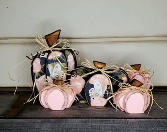 Pink Flower Paper Pumpkin Fall Decor, Tier Tray Sitter