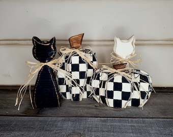 Hand Painted Halloween Wood Pumpkin and Cat Tiered Tray Decor