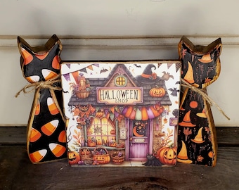 Wood Halloween Sign Spooky Tier Tray Decor Fall Mantel Decor