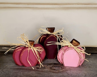 Wood Pumpkin Set of 3 Mini Pumpkins Fall Tier Tray Decor Autumn Shelf Sitter Wedding Favors