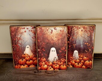 Halloween Ghost Pumpkin Wood Sign – Fall Tier Tray Decor