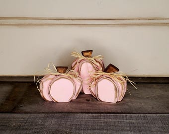 Pink Wood Pumpkin Set, Modern Tier Tray Decor