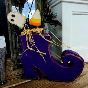 Halloween Decor Witches Boot Wood Witch Boot Ghost Bat Candy Corn Whimsical Halloween Decor Outdoor Halloween Decor Primitive Fall Decor