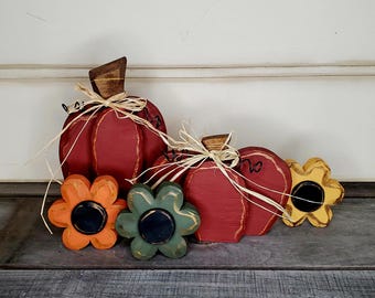 Handcrafted Wood Pumpkin & Flower Fall Decor, Tier Tray Sitter