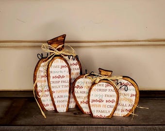 Wood Pumpkin Fall Thanksgiving Tier Tray Decor Shelf Sitter