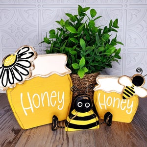 Bee Tiered Tray Decor-Chunky Wood Bee-Unique Bee-Honey Pot-Small Wood Bees-Wood Bee-Summer Decor-Shelf Sitter-Farmhouse Accents-Housewarming