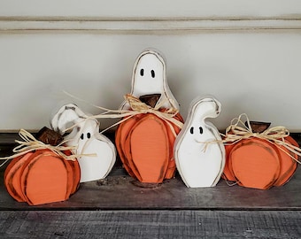 Halloween Wood Ghost and Pumpkin Decor, Set of 3, Tier Tray Decor