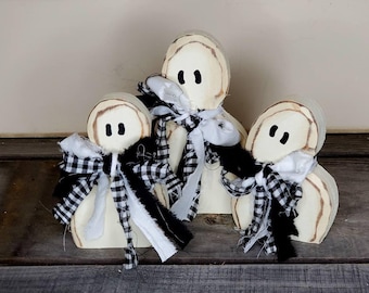 Handmade Wood Ghost Set - Rustic Halloween Tier Tray Decor