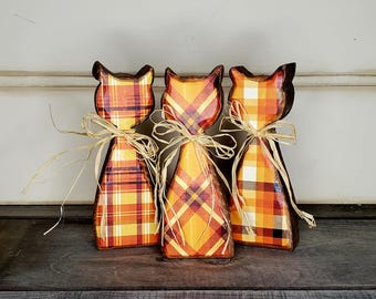 Plaid Wood Halloween Cat Decor - Tier Tray Fall Shelf Sitter