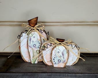 Fall Decor Wood Pumpkin Pink Pumpkin Flower Paper Pumpkin Autumn Tier Tray Decor Courage Gift Fall Shelf Sitter Mental Heath Awareness Gift