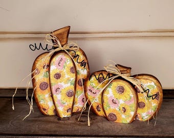 Wood Pumpkin Sunflower Paper Fall Tier Tray Decor Autumn Shelf Sitter
