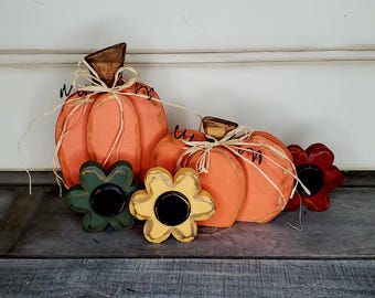 Handcrafted Wood Pumpkin & Flower Fall Decor, Tier Tray Accent
