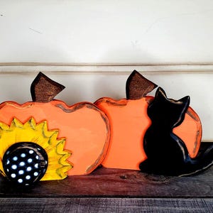 Halloween Decor Wood Orange Pumpkin Wood Sunflower Wood Black Cat Modern Prim Tier Tray Decor Modern Country Shelf Sitter