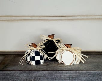 Fall Decor Wood Pumpkin Set of 3 Black White and Check Pumpkin Autumn Tier Tray Decor Modern Chic Pumpkins Modern Farmhouse Pumpkins Gift