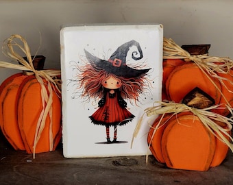 Cute Witch Halloween Wood Sign Fall Tier Tray Decor