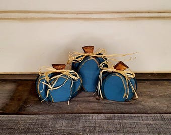 Set of 3 Mini Wood Pumpkins: Blue Fall Tier Tray Decor