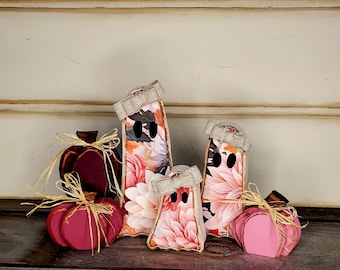 Chunky Wood Ghost Set of 3 Floral Autumn Tier Tray Decor Cute Halloween Decor Fall Shelf Sitter