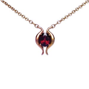ONDE (Waves) Pendant / Necklace : 18k yellow solid gold, 18k rose solid gold, natural Rhodolite Garnet oval cut. Hallmarked