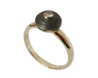 LUCREZIA ring : 18k natural white * solid gold, 18k rose solid gold (black rhodium plating), natural white diamond. Hallmarked