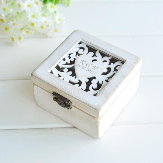 Personalized Ring Box Rustic Shabby Chic Wedding Ring Holder Ring Bearer Box