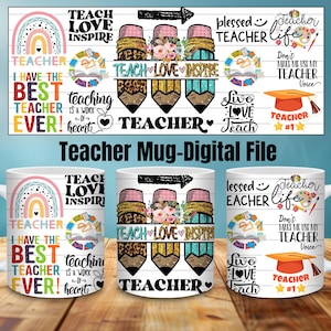 Leuke mok voor leraren | 'Leer                                         Vriendelijke sublimatie-png | Docentencadeau direct downloaden| Cadeau leraar waardering