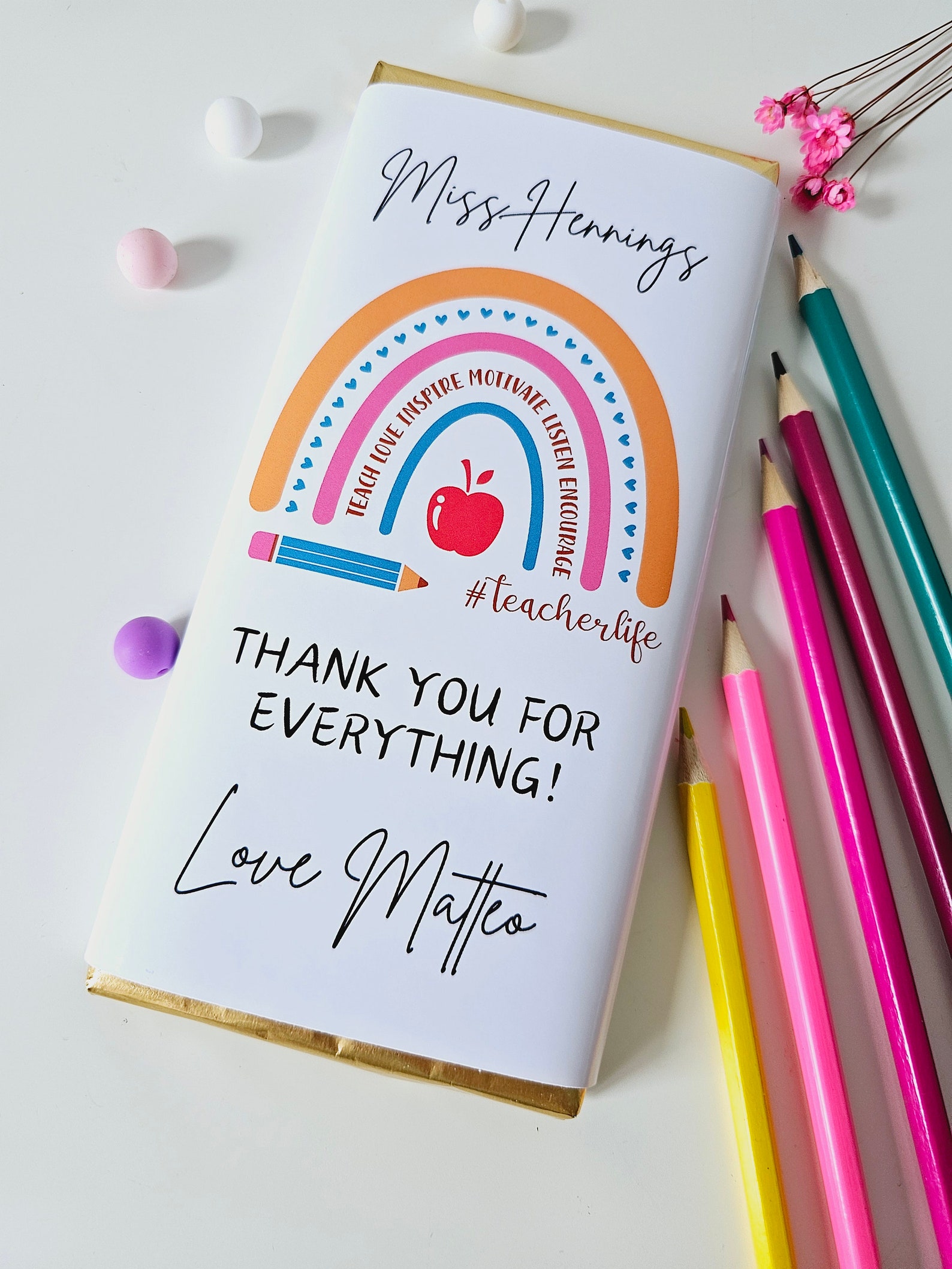 Personalized Chocolate Bar: Thank You Teacher Appreciation Gift - Etsy UK