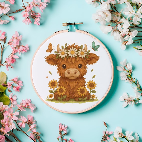 Highland Cow, Cross Stitch for Beginners, Bookish, Animal, Large Piece, Instant Download, PDF File, Quick Stitch, Relaxing, Book meme, funny